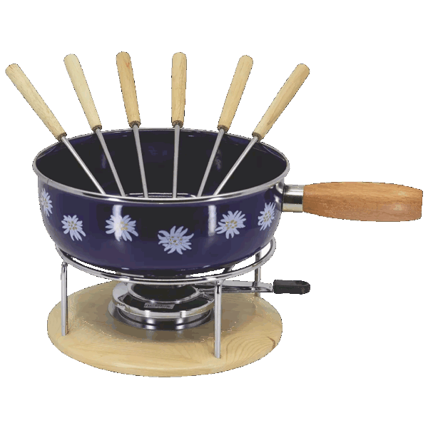 (3433)set à fondue (aquelon emaille edelweiss gold.1