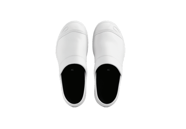 (3286) chaussure blanche, sika clogs flex, fermé, bout métal.3