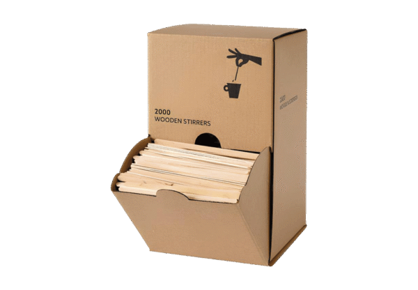 (2191) agitateurs, bois, 110 mm, boîte distributrice (12000 pces carton) (6 x 2000).2