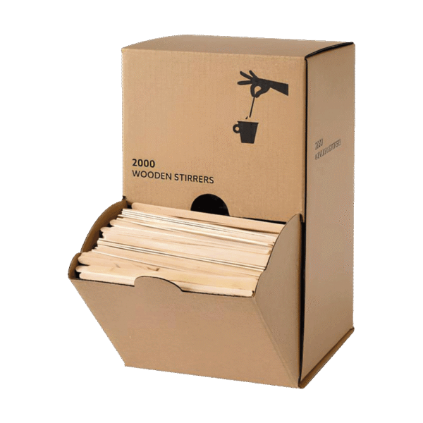 (2191) agitateurs, bois, 110 mm, boîte distributrice (12000 pces carton) (6 x 2000).2