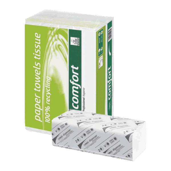 (2985)papier essuie mains satino comfort, 20.6 x 24 cm, 2 couches, 100% recyclé, pliage z, extra blanc.1