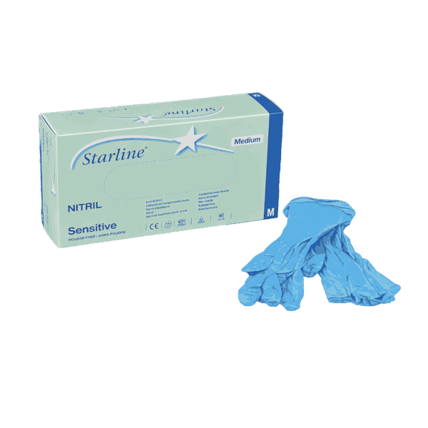 (2865)Gants Starline Sensitive M, nitril, non poudré, non stérile, bleu (100 pcs)3
