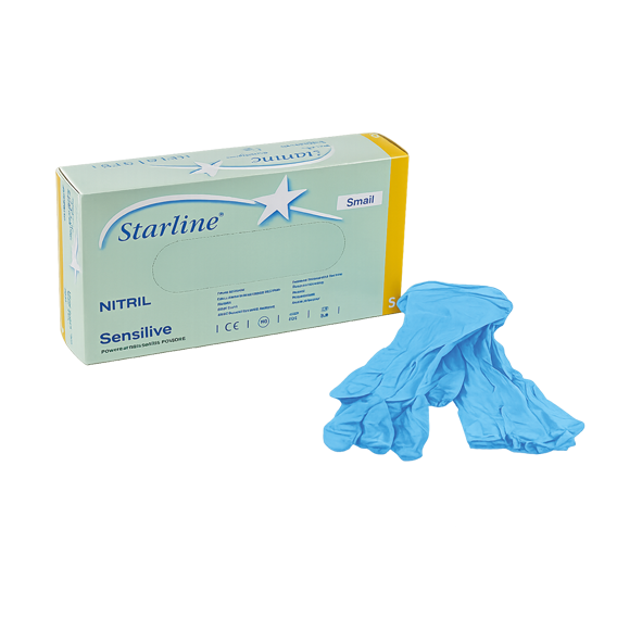 (2866)Gants en nitril Starline Sensitive S, non poudré, non stérile, bleu (100 pcs)1